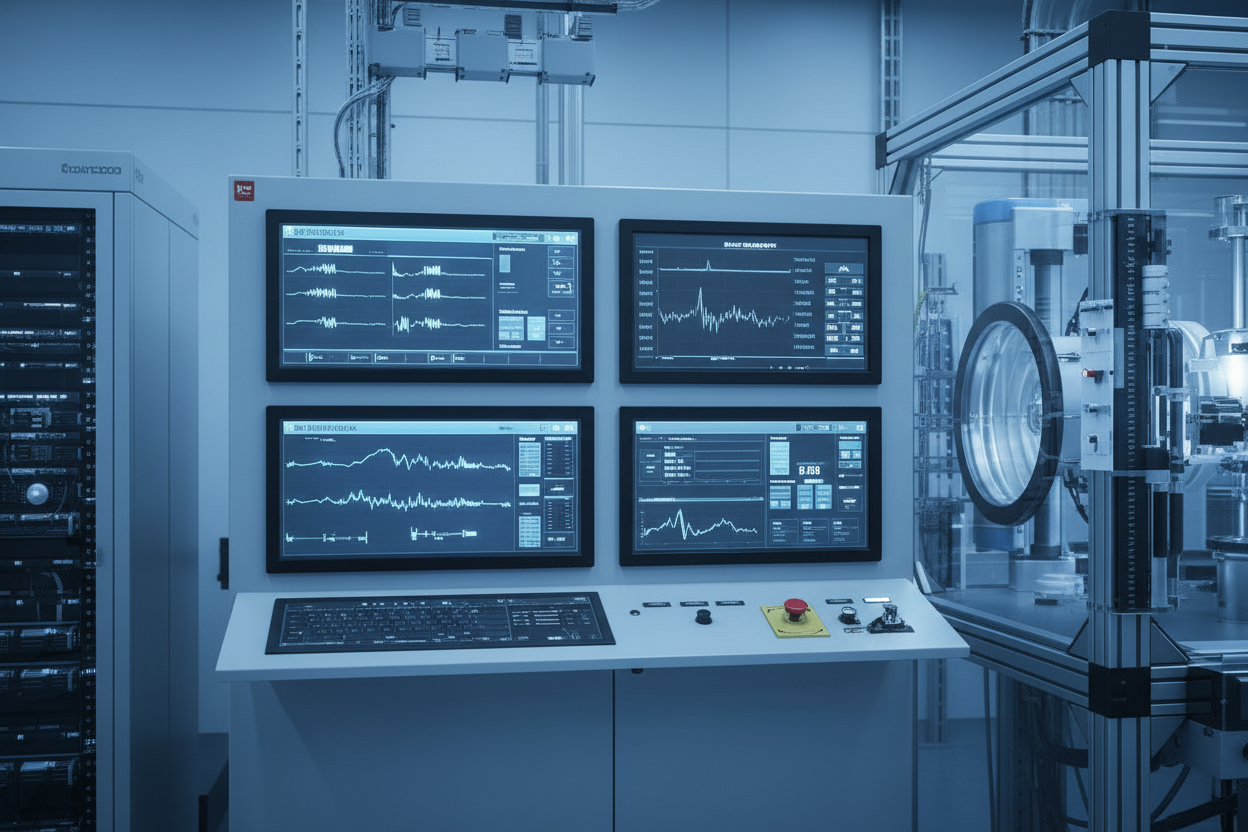 zoom in on the screens and box in the corner of the room